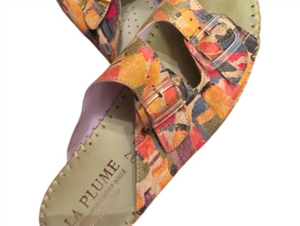 NEW LAPLUME women's jen leather slide sandals in lime tropical